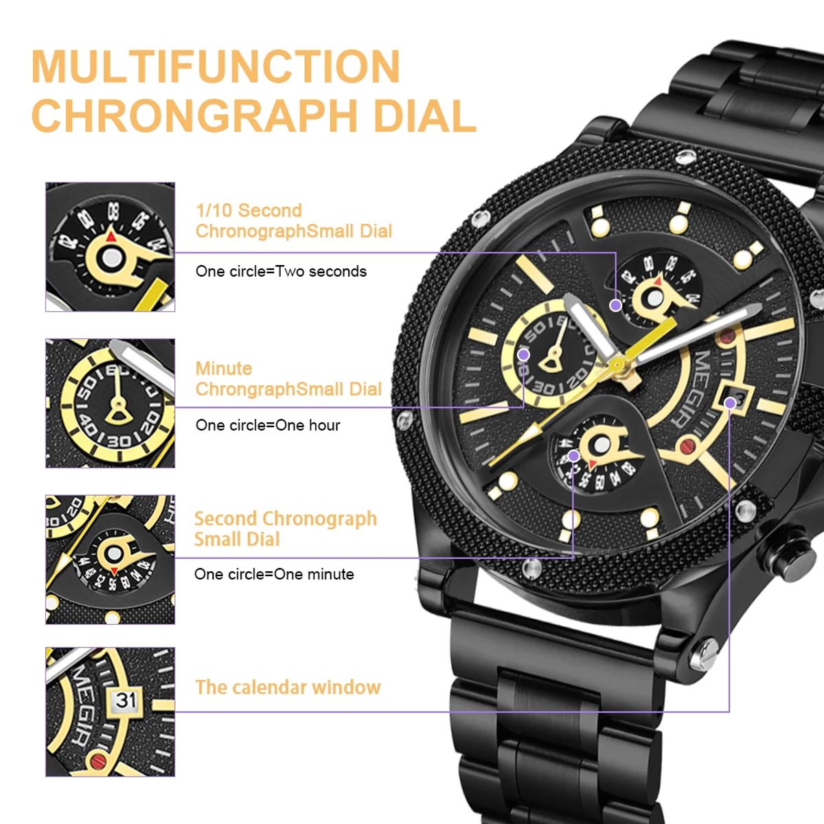 Stylish Chronograph Quartz Watch for Men with Luminous Dial Stylish Chronograph Quartz Watch for Men with Luminous Dial