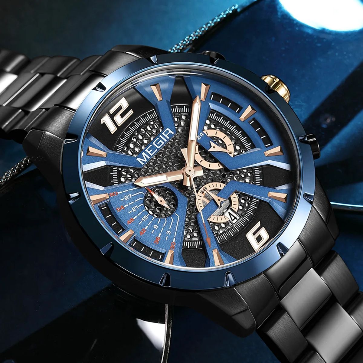 Men’s Luxury Stainless Steel Quartz Watch with Calendar Display