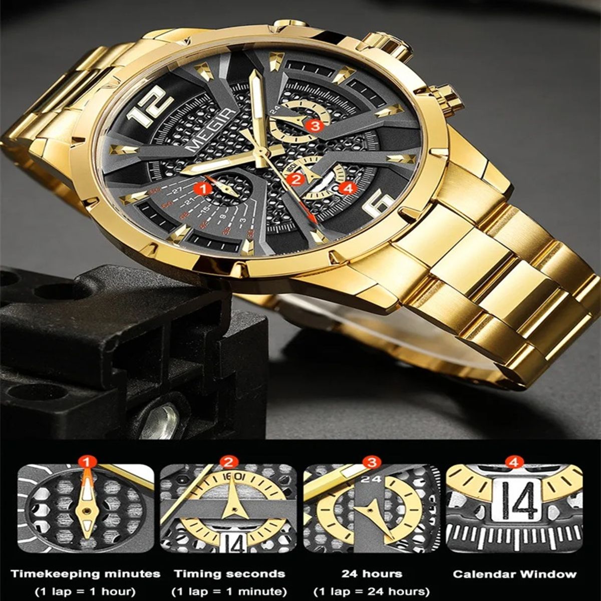 Men’s Luxury Stainless Steel Quartz Watch with Calendar Display