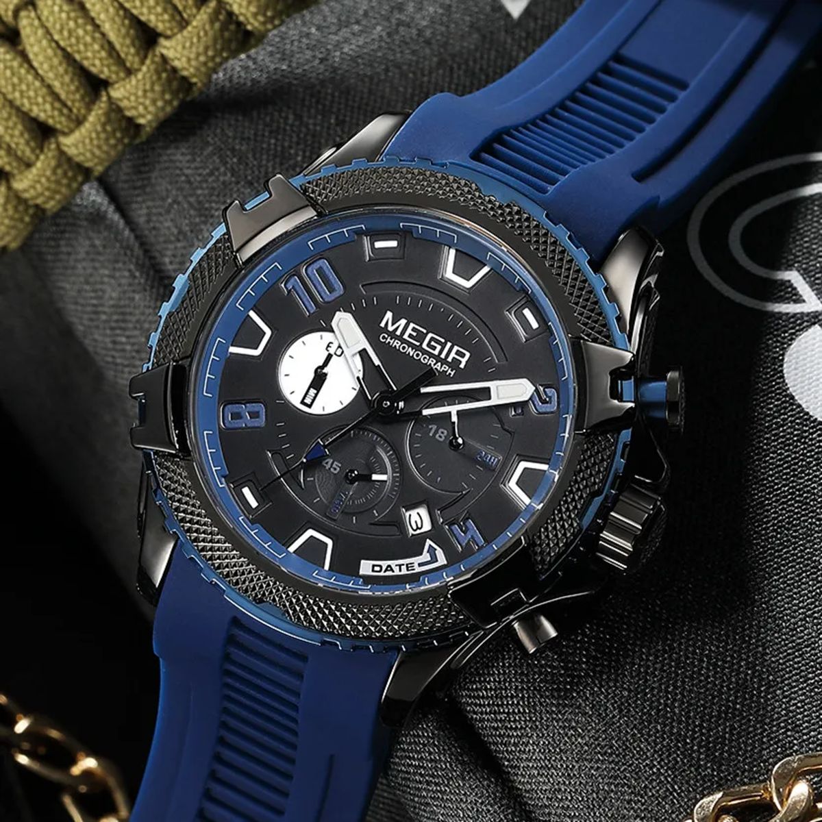 Bold Chronograph Sport Watch with Large Dial and Silicone Strap
