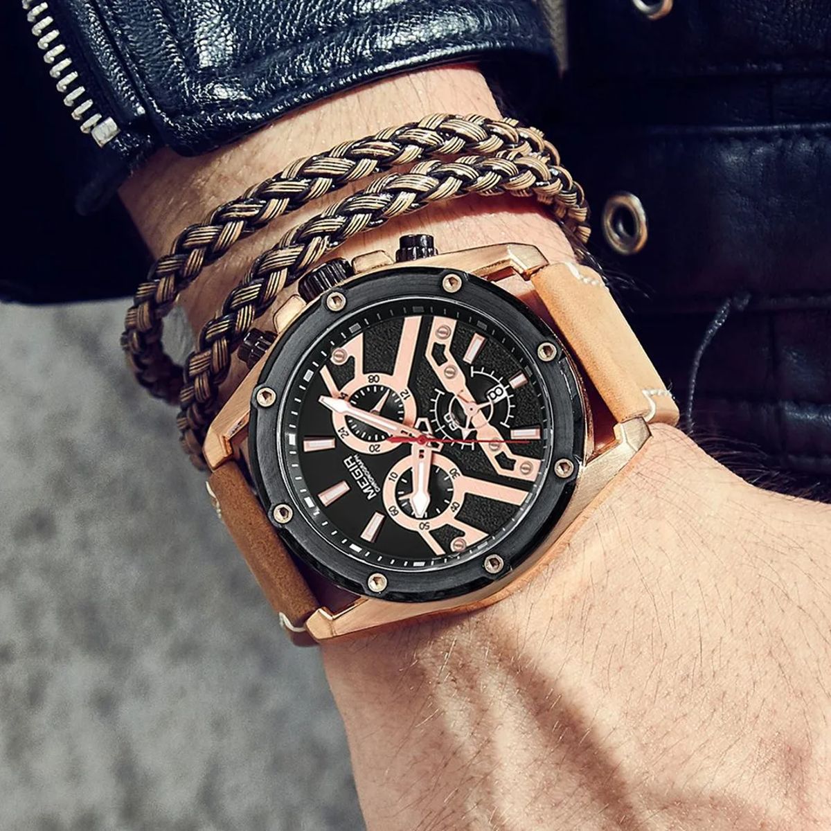 Men's Luxury Chronograph Watch with Leather Strap and Calendar Men's Luxury Chronograph Watch with Leather Strap and Calendar