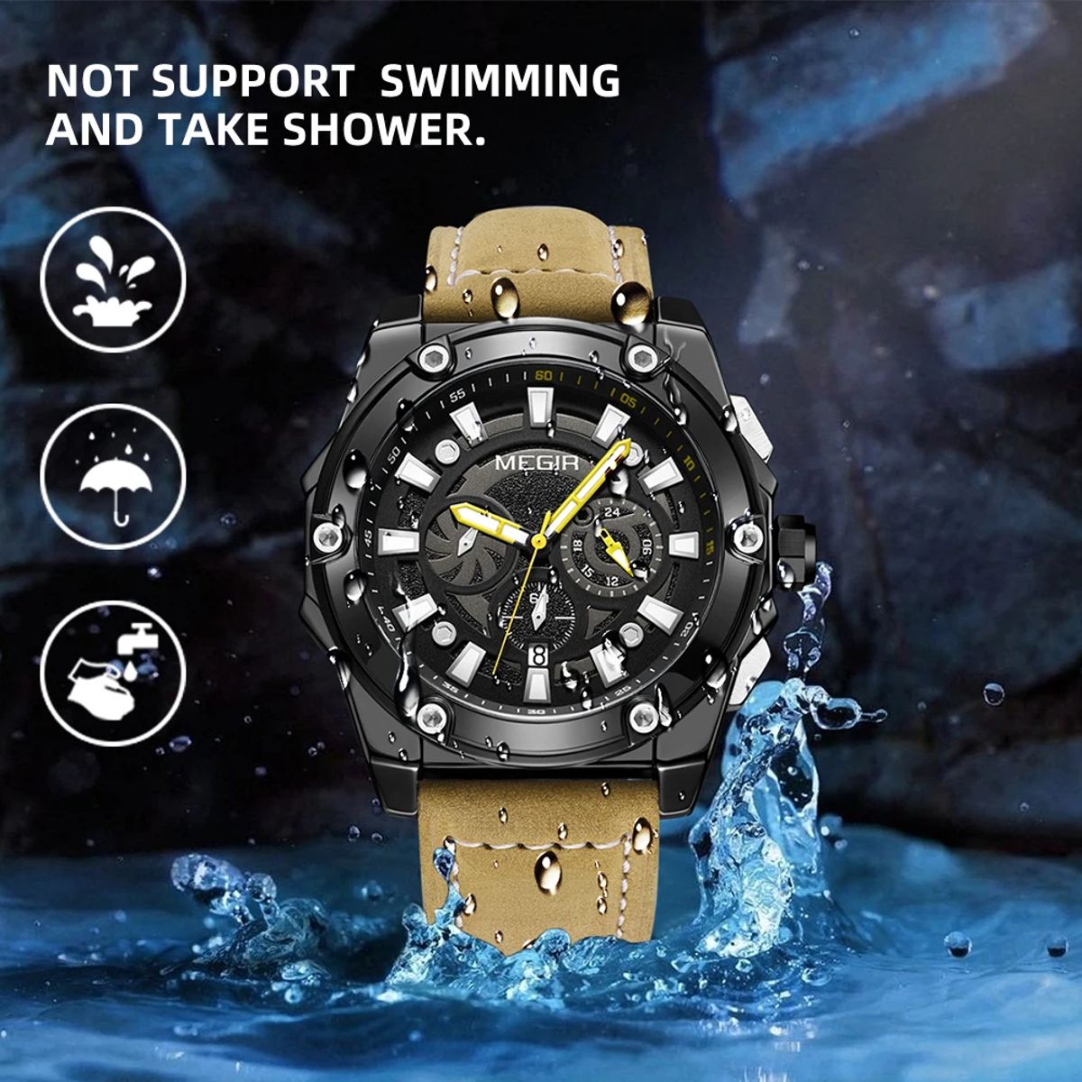 Men’s Chronograph Leather Strap Sports Watch with Calendar Men’s Chronograph Leather Strap Sports Watch with Calendar