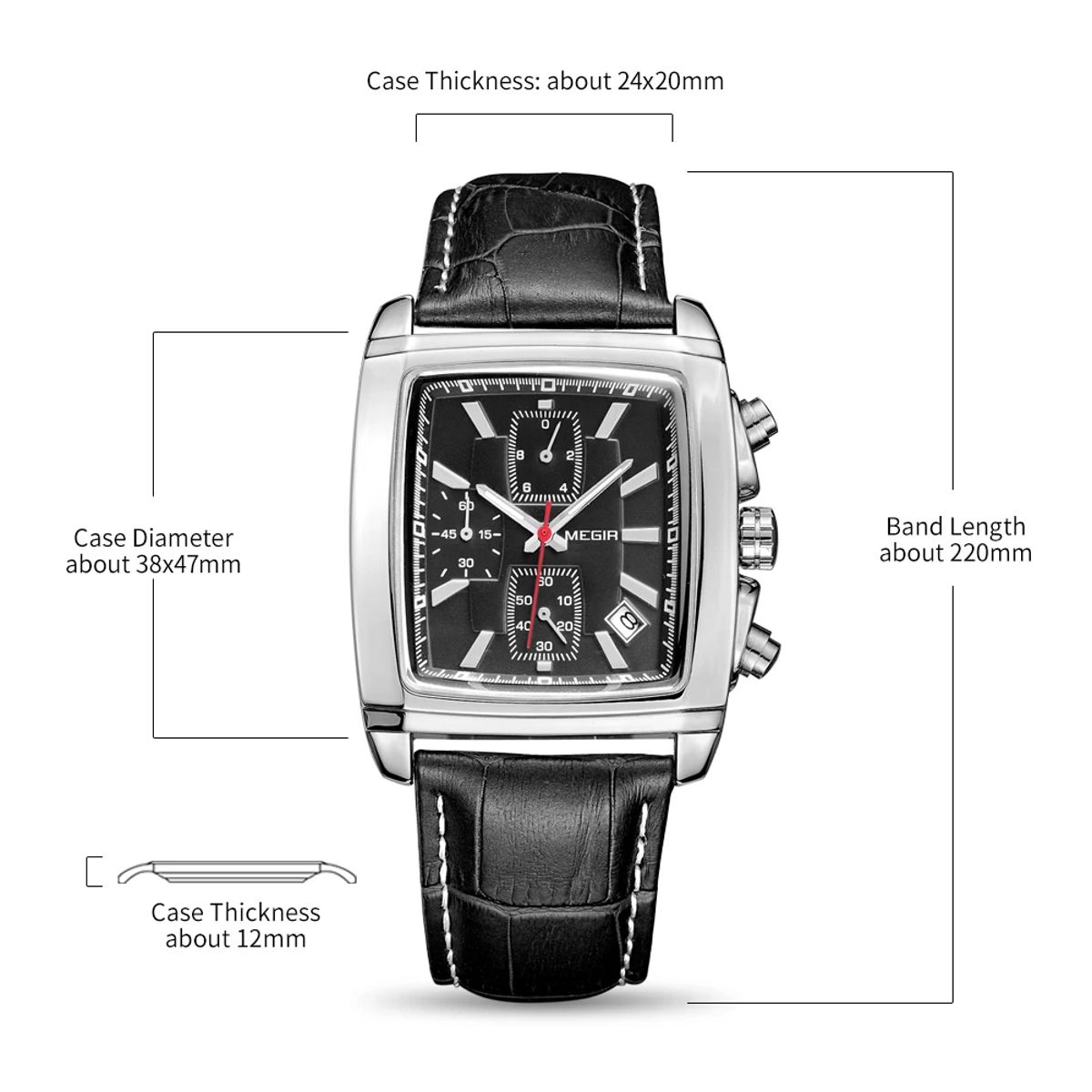 Men’s Luxury Chronograph Watch with Leather Strap and Date Display