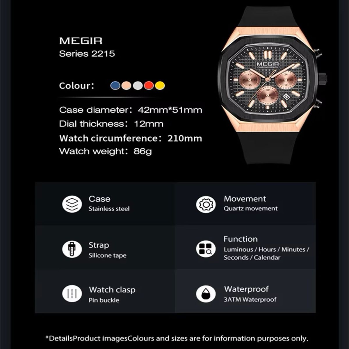 Stylish Chronograph Sport Watch with Silicone Strap for Men Stylish Chronograph Sport Watch with Silicone Strap for Men