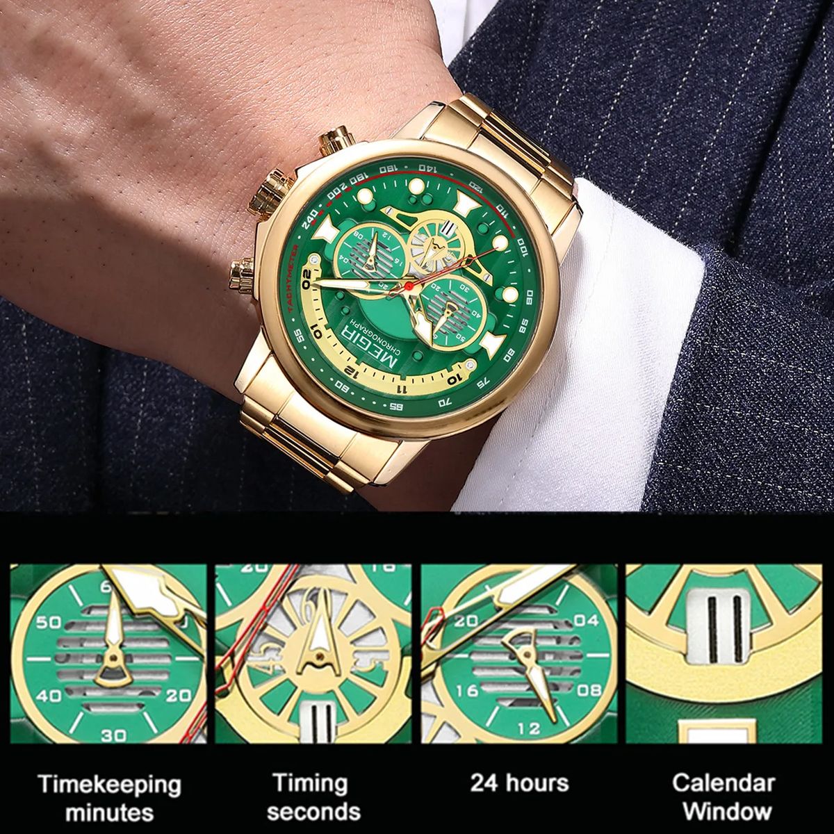 Luxury Men's Military Quartz Chronograph Stainless Steel Wristwatch Luxury Men's Military Quartz Chronograph Stainless Steel Wristwatch