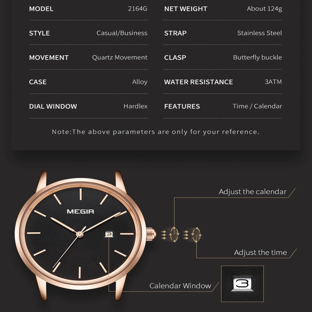 Luxury Stainless Steel Quartz Watch for Men with Calendar Luxury Stainless Steel Quartz Watch for Men with Calendar