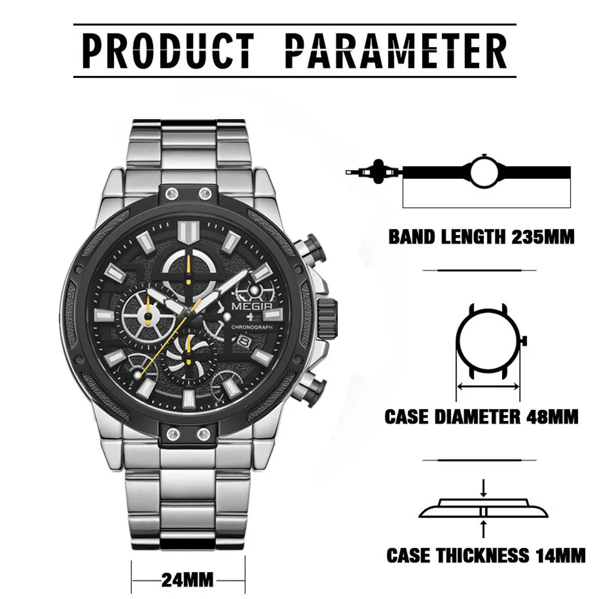 Stainless Steel Chronograph Business Watch with Luminous Display