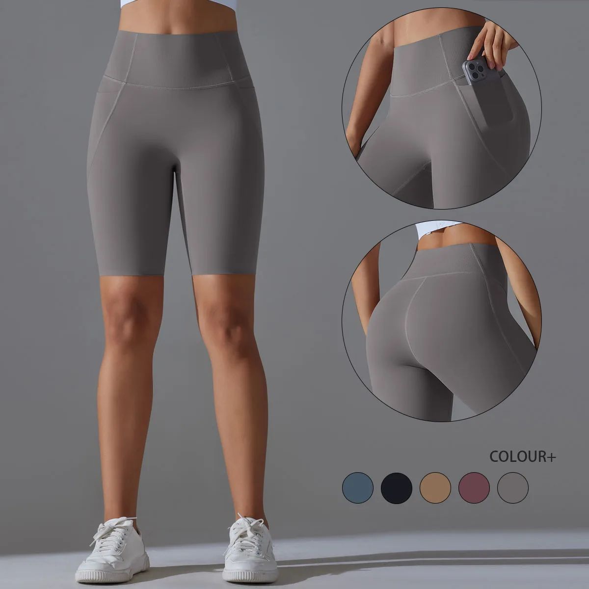 High Waist Quick-Dry Workout Shorts with Side Pockets
