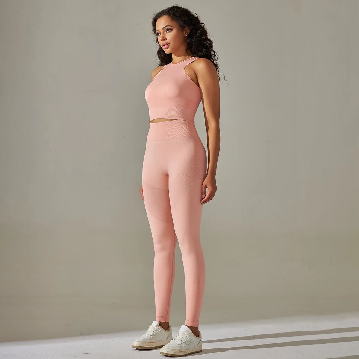 Seamless Two-Piece Workout Set with Crop Top and Leggings