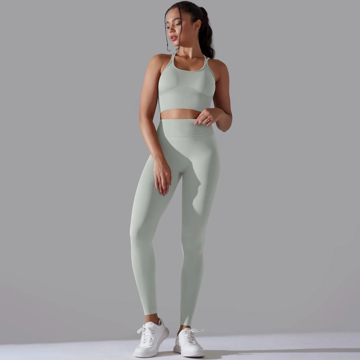 Seamless Two Piece Yoga Set with Sports Bra and Leggings