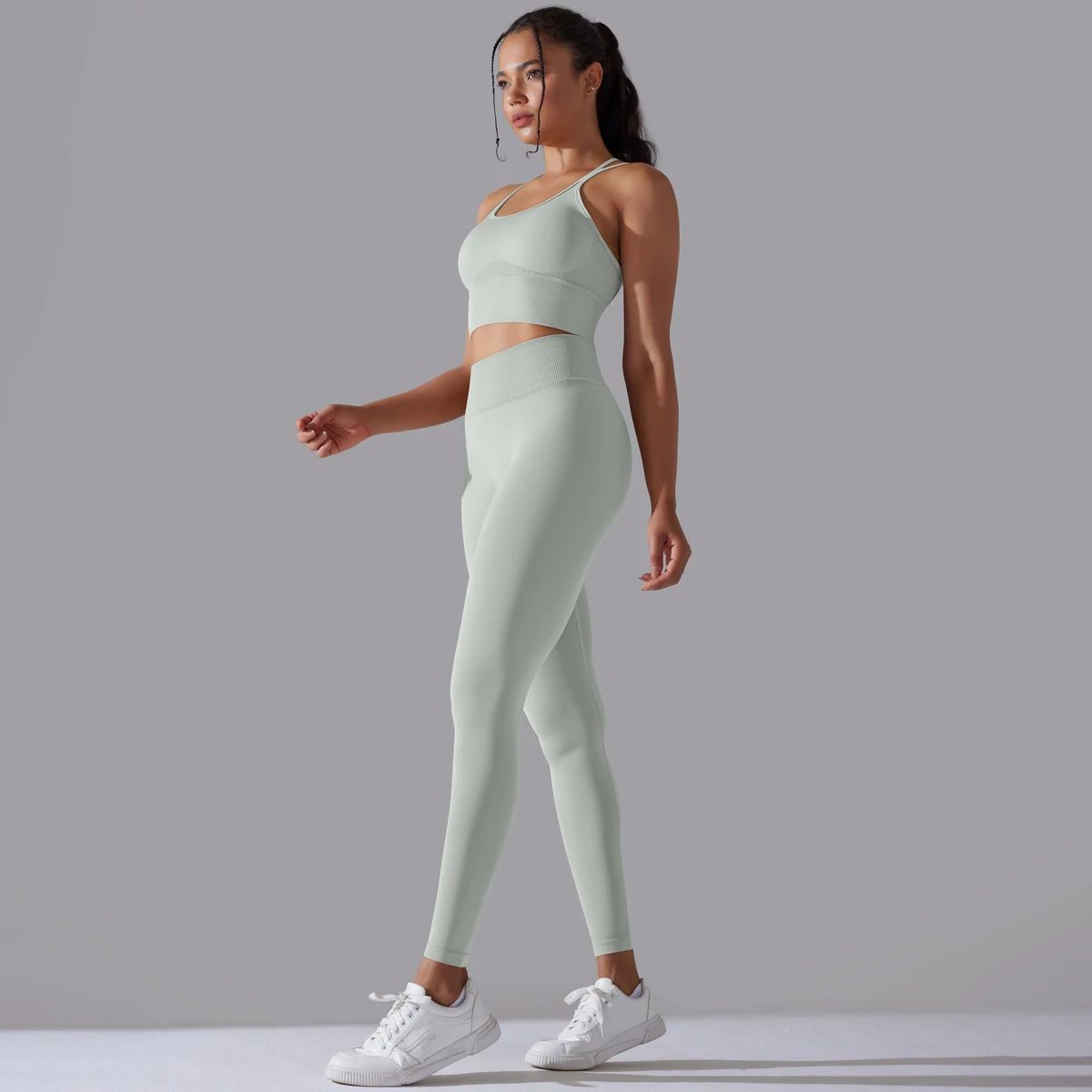 Seamless Two Piece Yoga Set with Sports Bra and Leggings