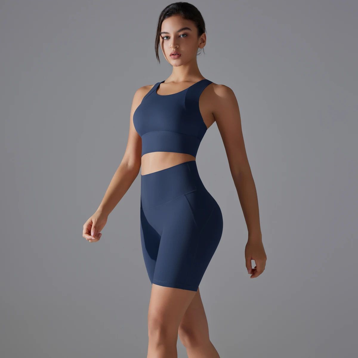 Seamless Workout Set with Crop Top and High-Waist Shorts