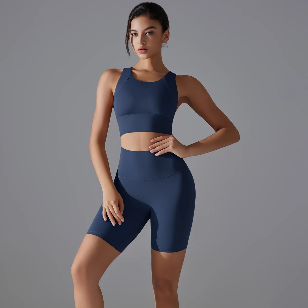 Seamless Workout Set with Crop Top and High-Waist Shorts