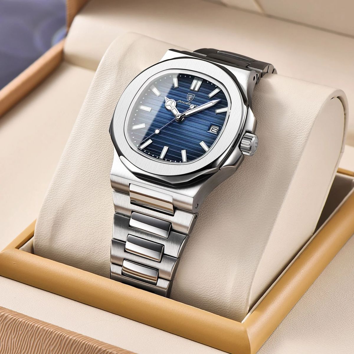 Luxury Square Dial Men's Watch with Stainless Steel Band Poedagar - Men's Dress Watches 1