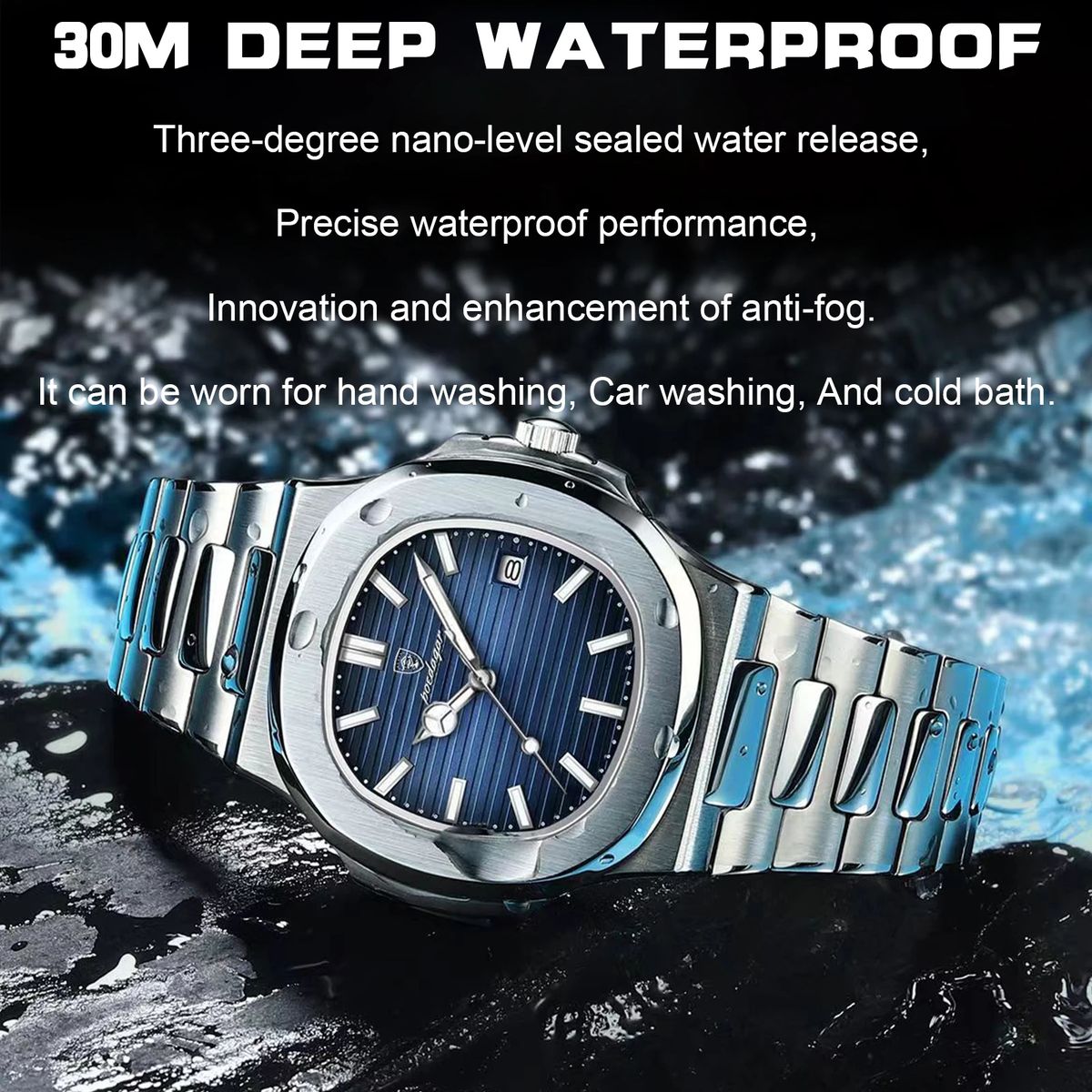 Luxury Square Dial Men's Watch with Stainless Steel Band Poedagar - Men's Dress Watches 2