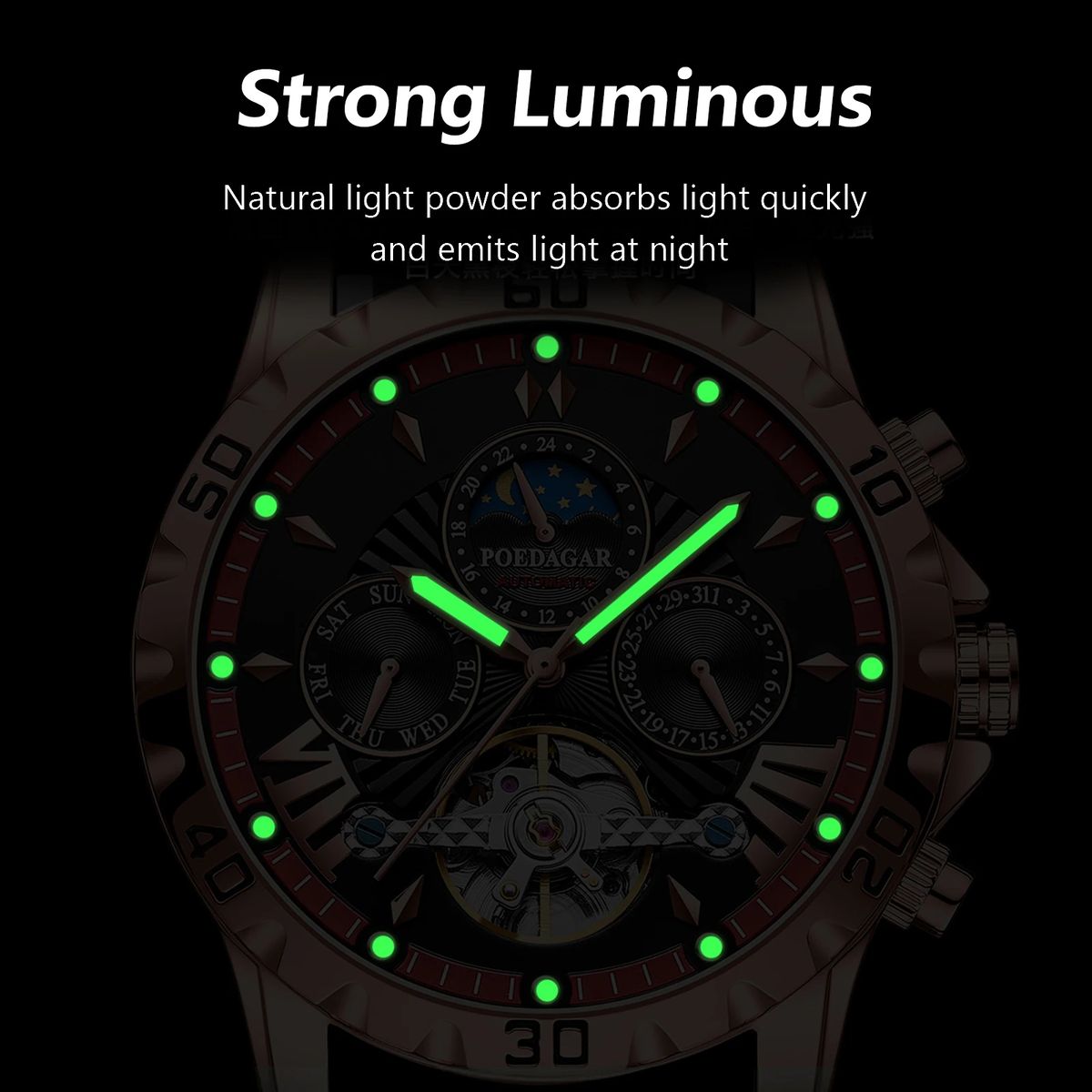 Luxury Tourbillon Mechanical Watch with Calendar and Leather Strap Poedagar - Women's Dress Watches 2