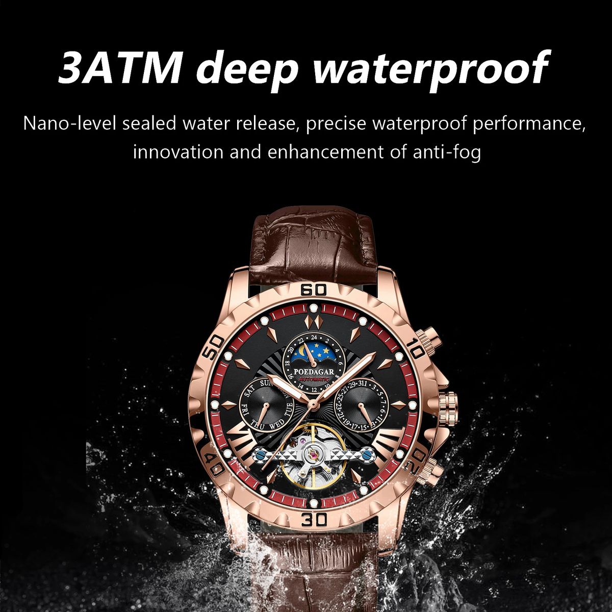 Luxury Tourbillon Mechanical Watch with Calendar and Leather Strap Luxury Tourbillon Mechanical Watch with Calendar and Leather Strap