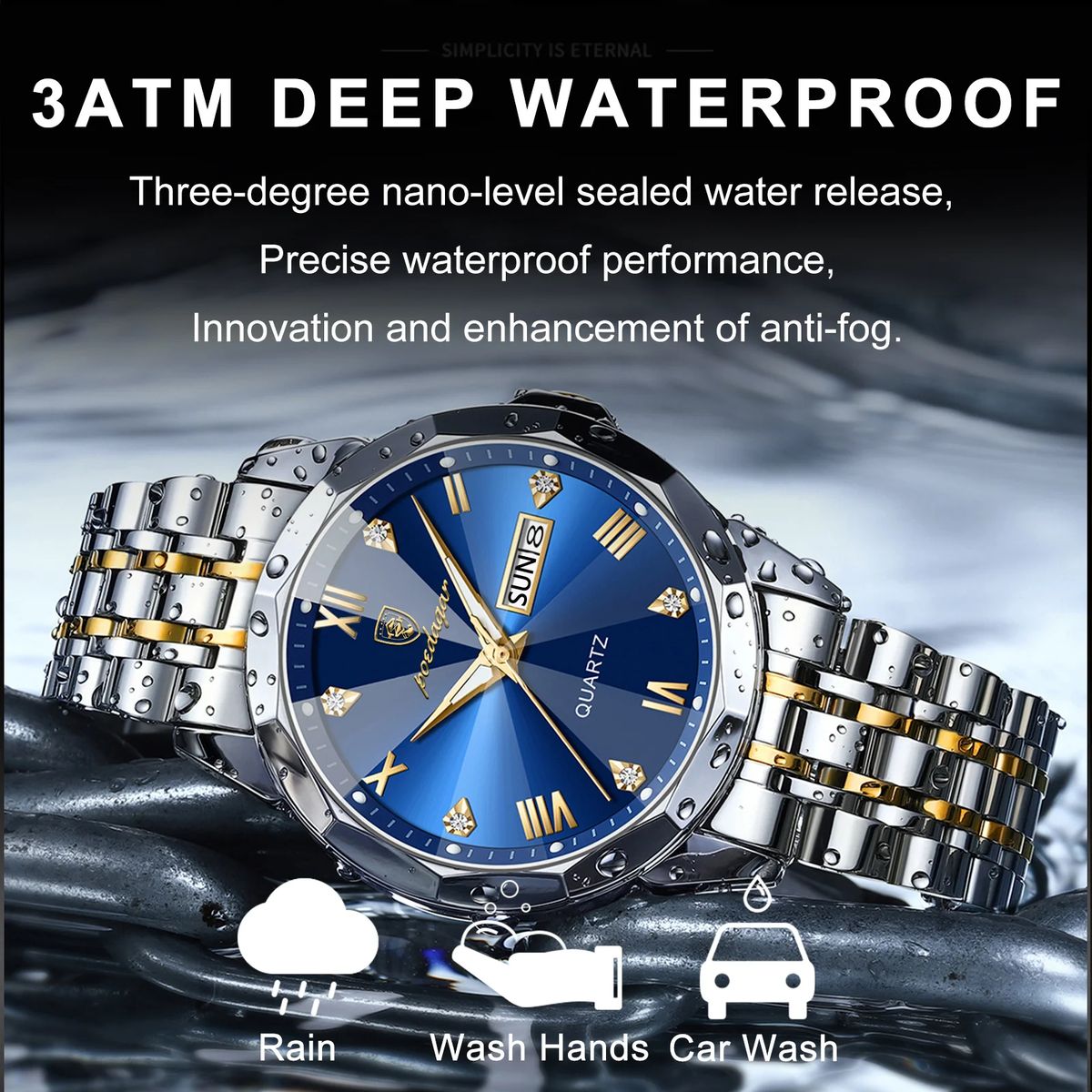 Elegant Stainless Steel Men's Watch with Date and Luminous Dial Poedagar - Men's Dress Watches 1