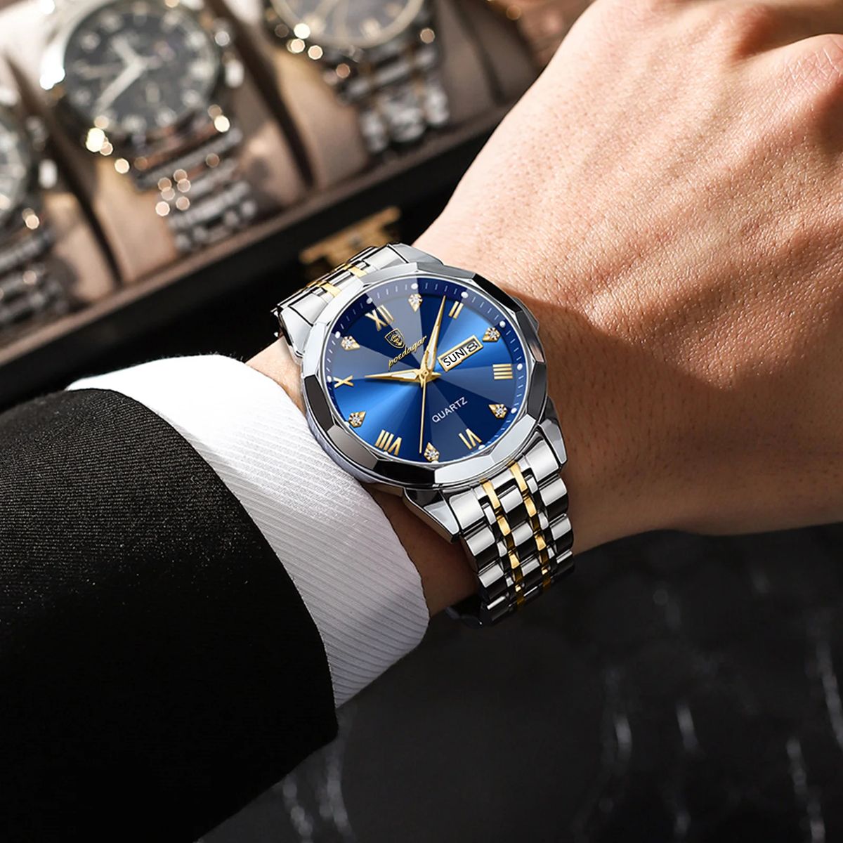 Elegant Stainless Steel Men's Watch with Date and Luminous Dial Poedagar - Men's Dress Watches 3