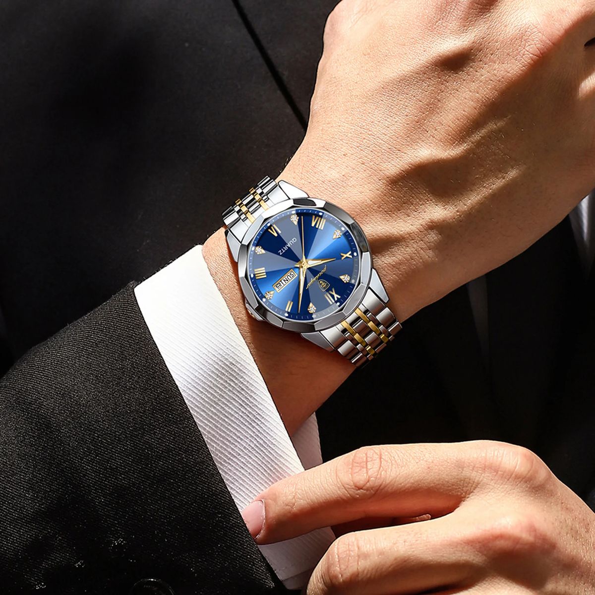 Elegant Stainless Steel Men's Watch with Date and Luminous Dial Poedagar - Men's Dress Watches 4
