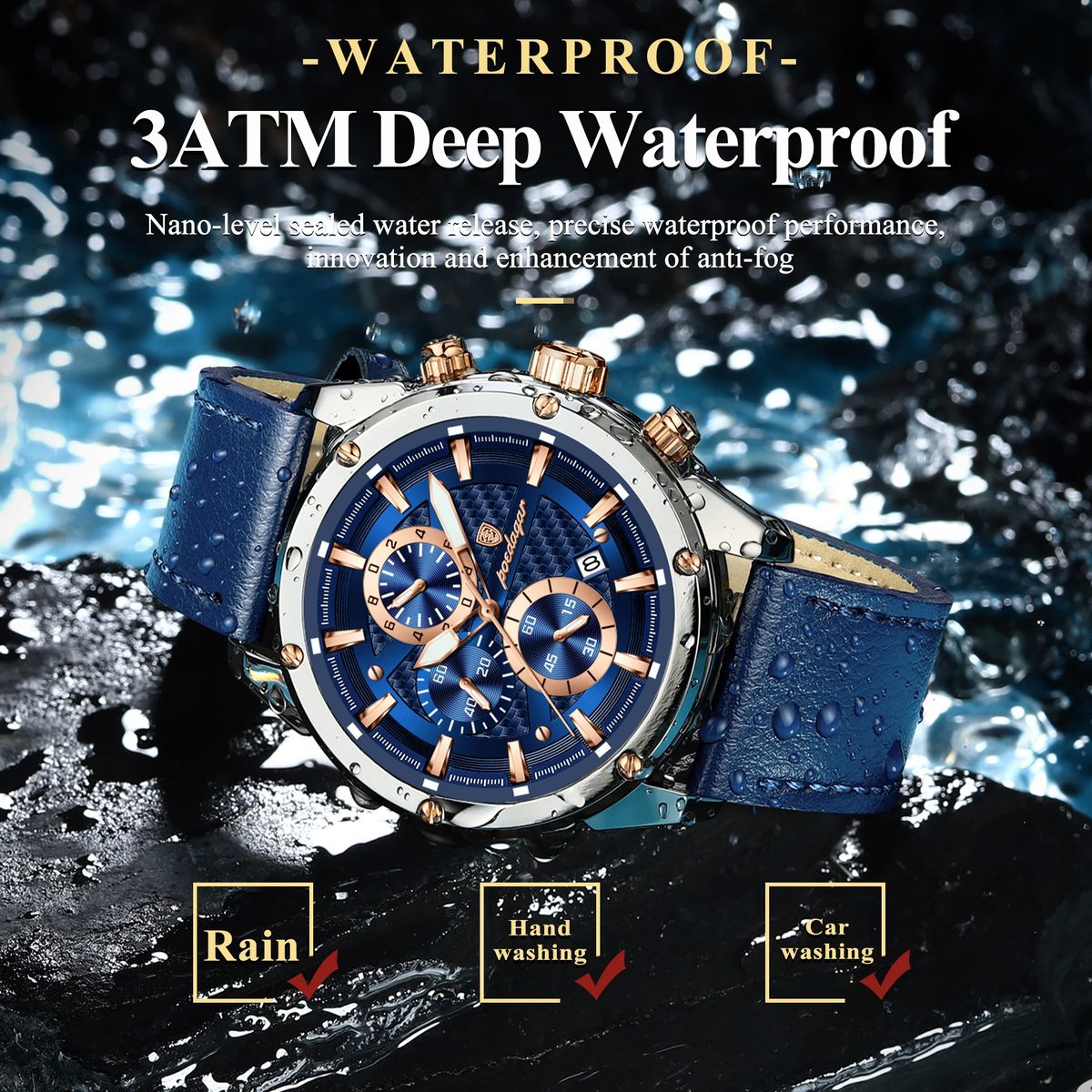 Luxury Chronograph Leather Strap Watch with Luminous Display Poedagar - Men's Dress Watches 1