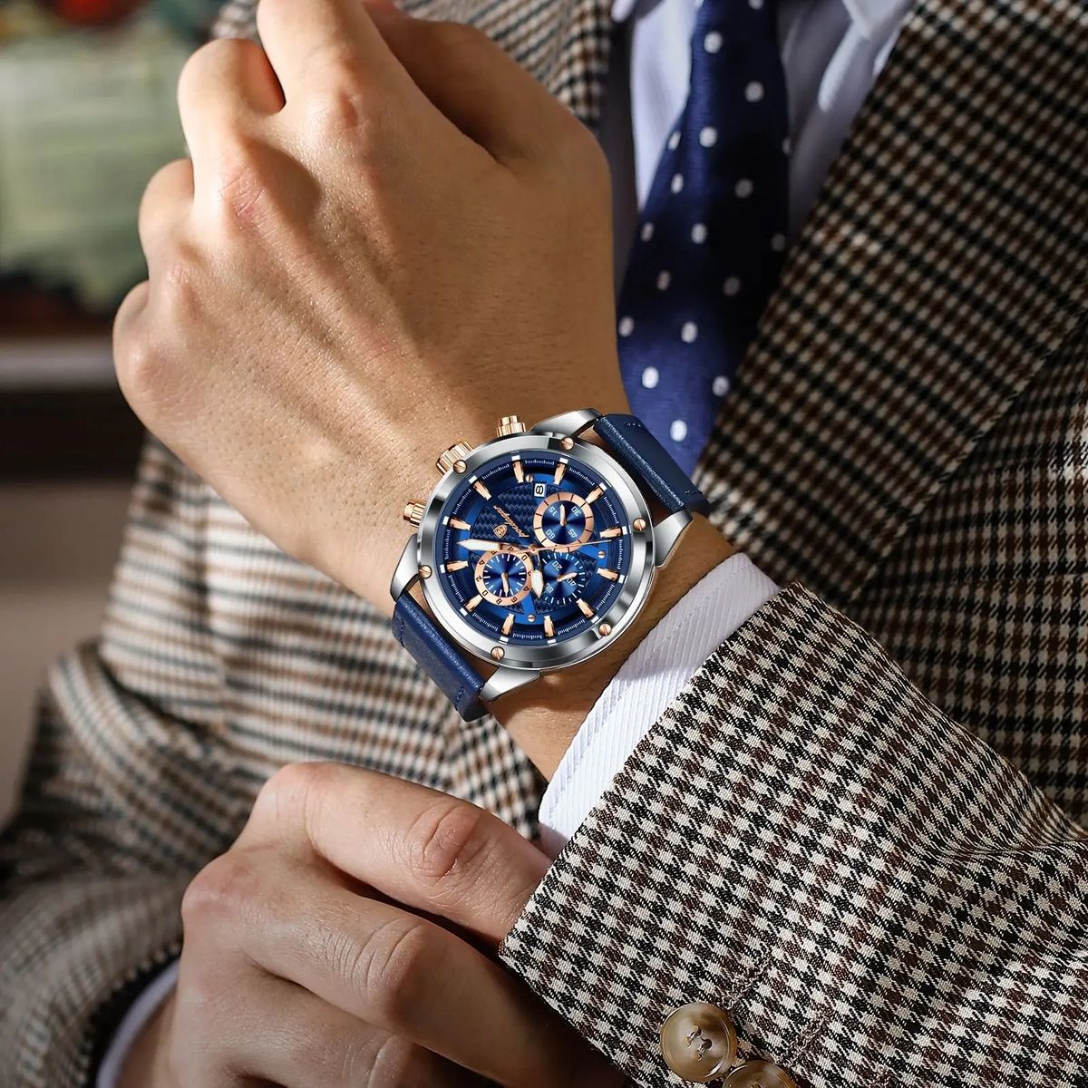 Luxury Chronograph Leather Strap Watch with Luminous Display Poedagar - Men's Dress Watches 3