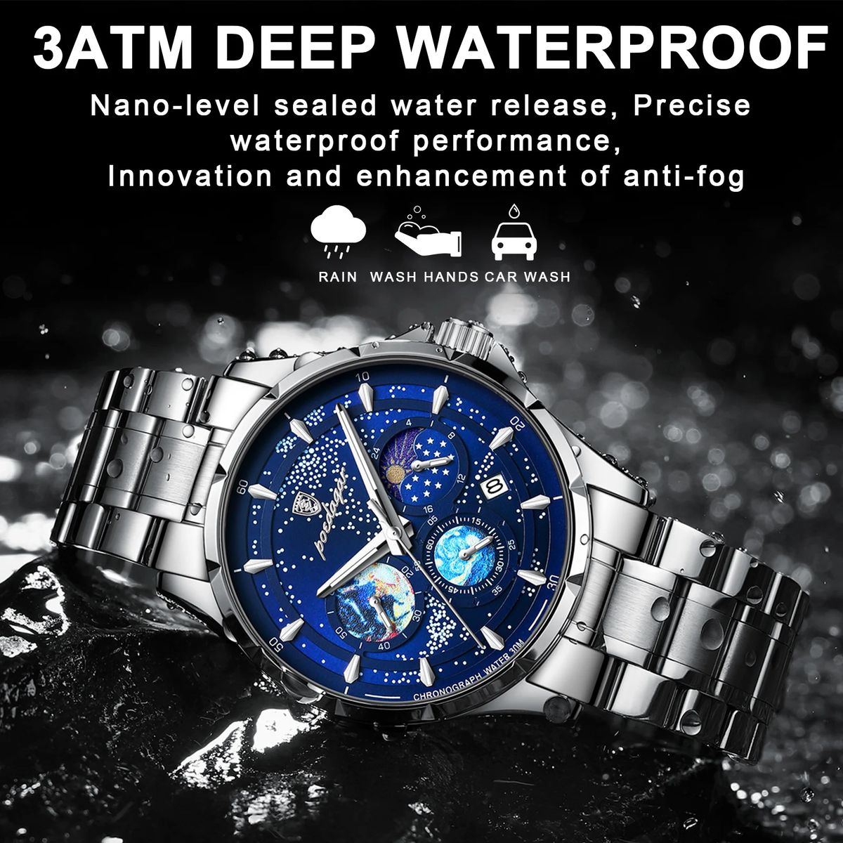 Stylish Chronograph Quartz Watch with Luminous Dial and Calendar Poedagar - Men's Dress Watches 1