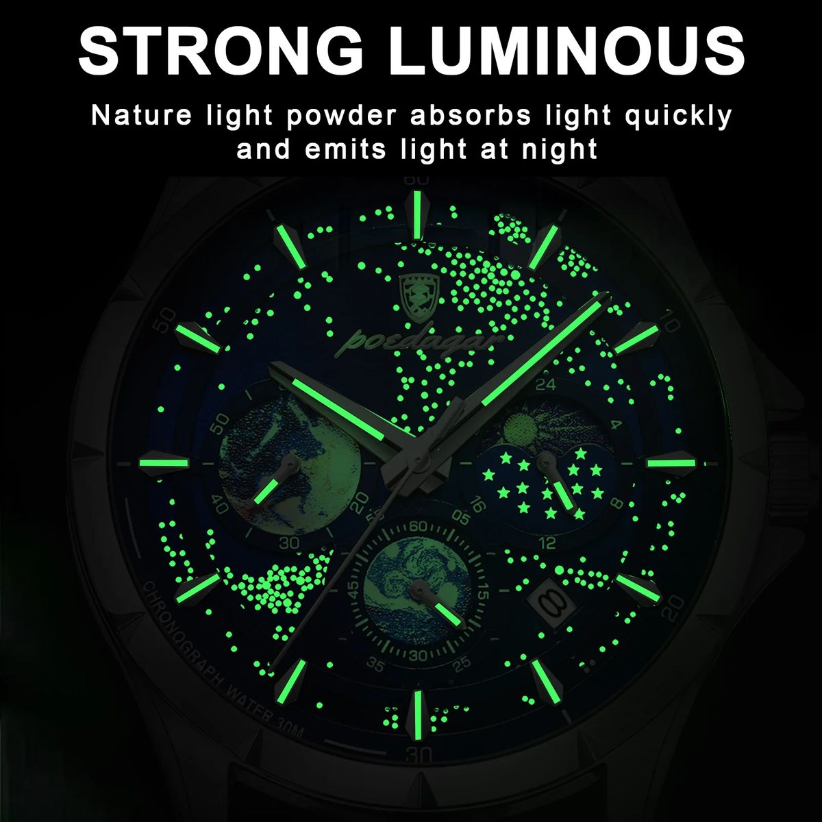 Stylish Chronograph Quartz Watch with Date and Luminous Hands Poedagar - Men's Dress Watches 2