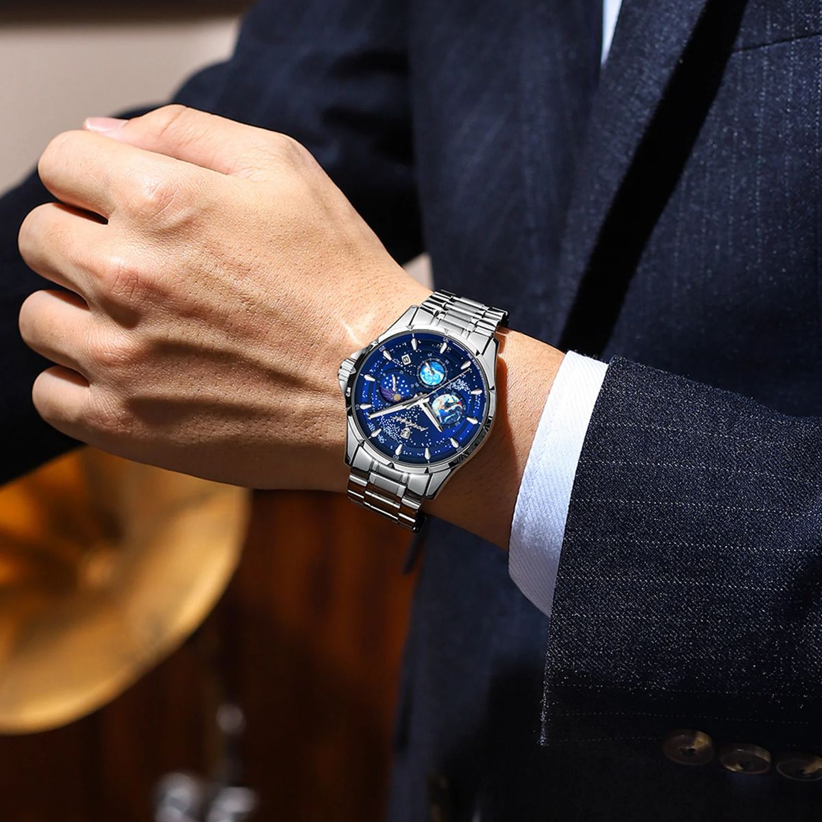 Stylish Chronograph Quartz Watch with Date and Luminous Hands Poedagar - Men's Dress Watches 3