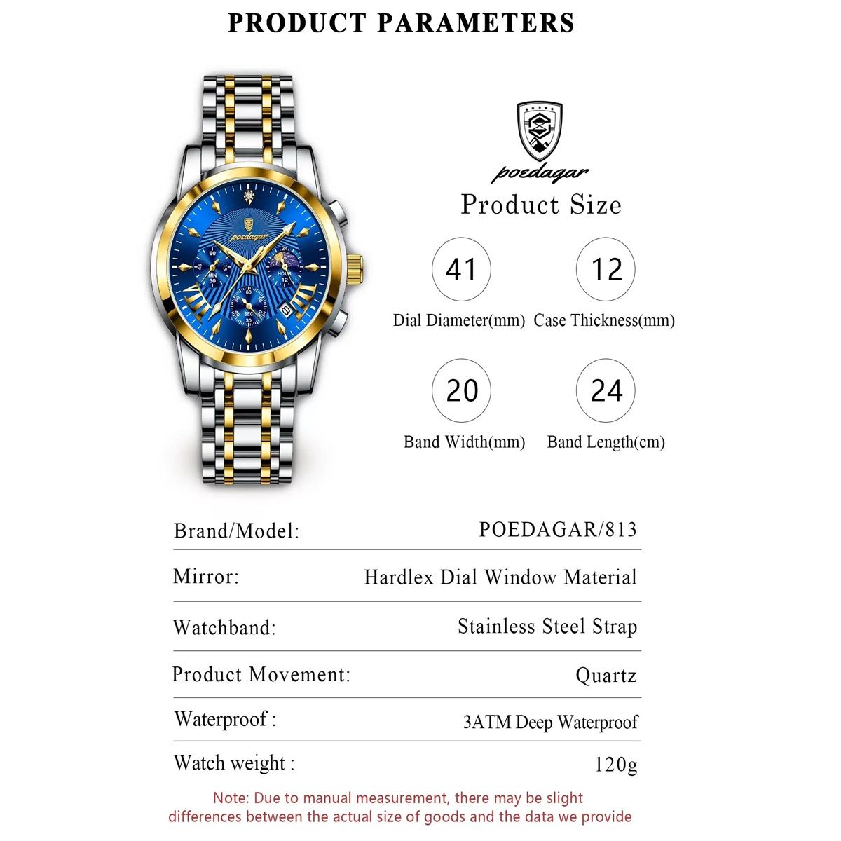 Elegant Chronograph Stainless Steel Watch with Luminous Dial Poedagar - Men's Dress Watches 4