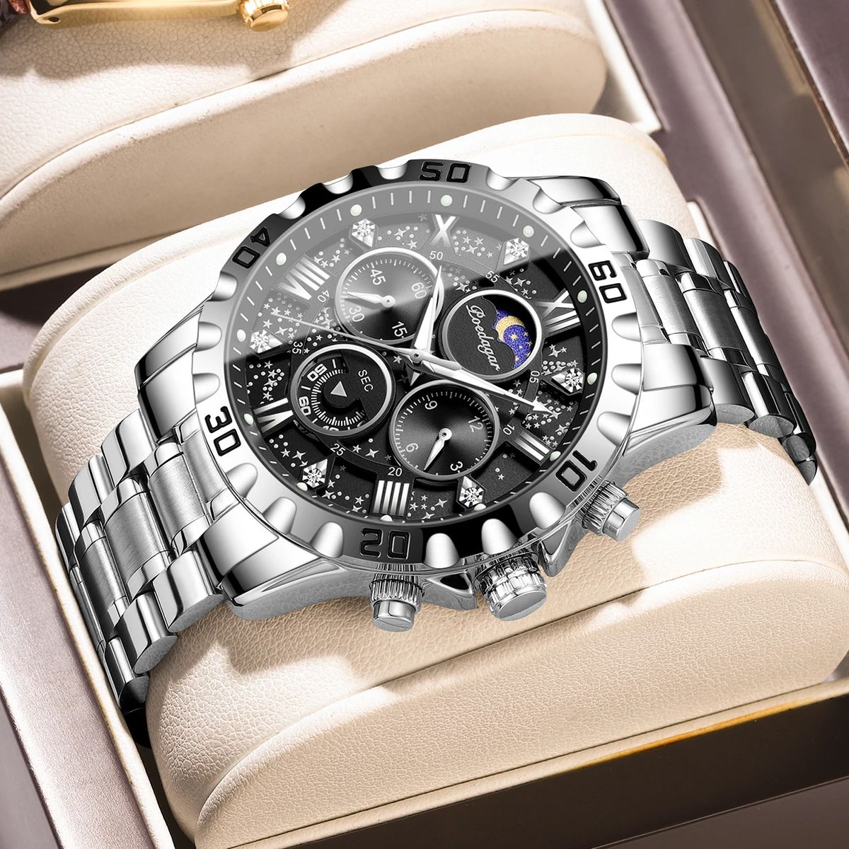 Modern Chronograph Quartz Watch with Luminous Minimalist Dial Poedagar - Men's Dress Watches 1