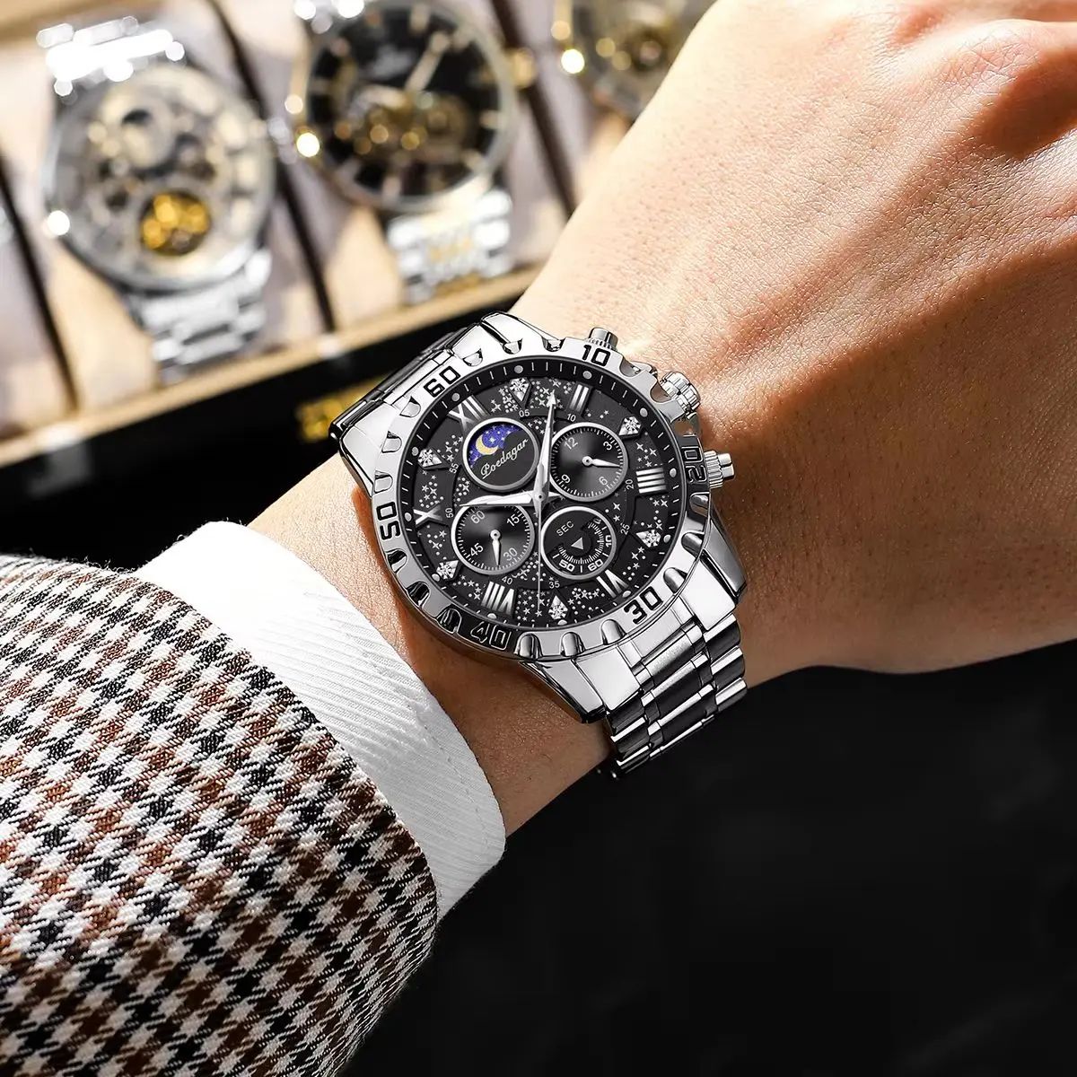 Modern Chronograph Quartz Watch with Luminous Minimalist Dial Poedagar - Men's Dress Watches 3