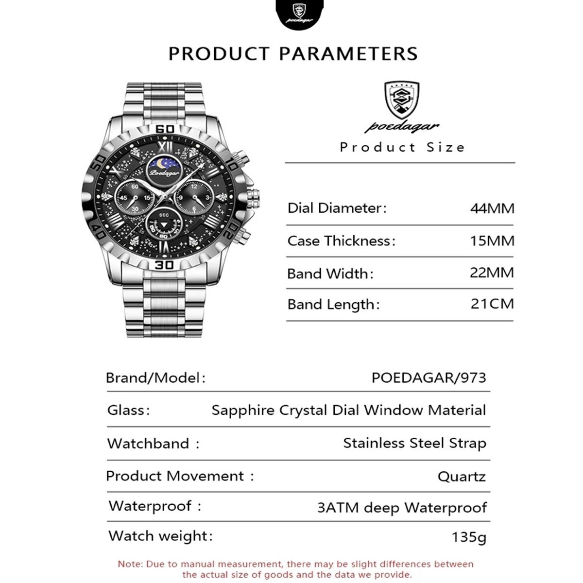 Stylish Chronograph Quartz Watch with Luminous Waterproof Design Poedagar - Men's Dress Watches 5