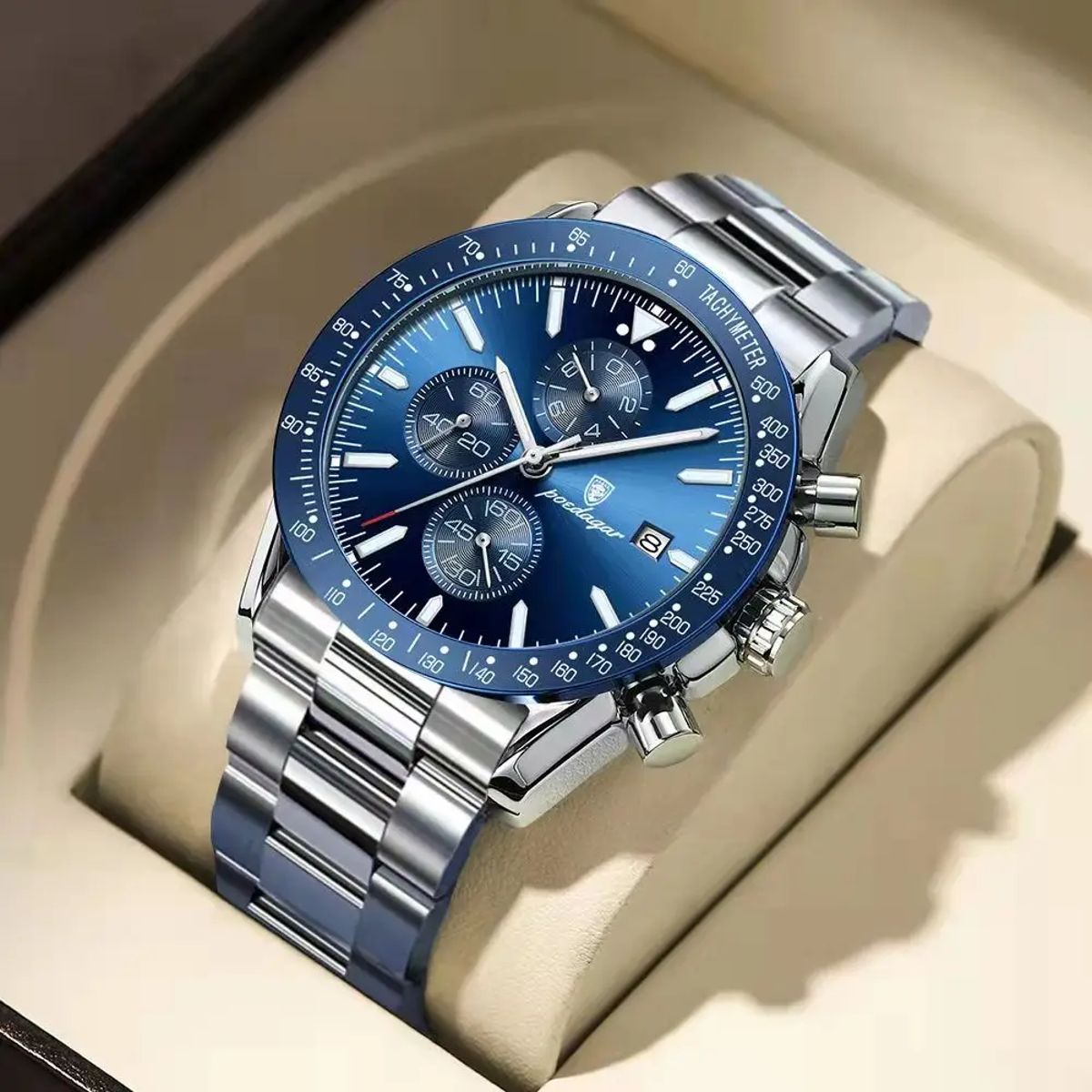 Luxury Chronograph Men's Watch with Stainless Steel and Calendar Poedagar - Men's Dress Watches 1