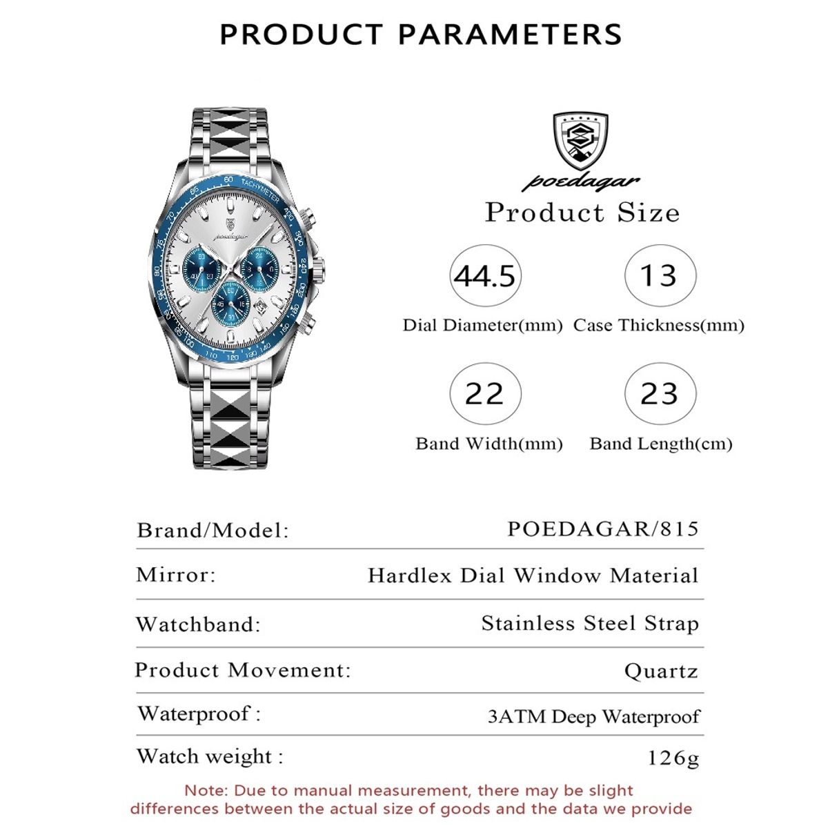 Stainless Steel Chronograph Watch for Men with Luminous Dial Poedagar - Men's Dress Watches 3