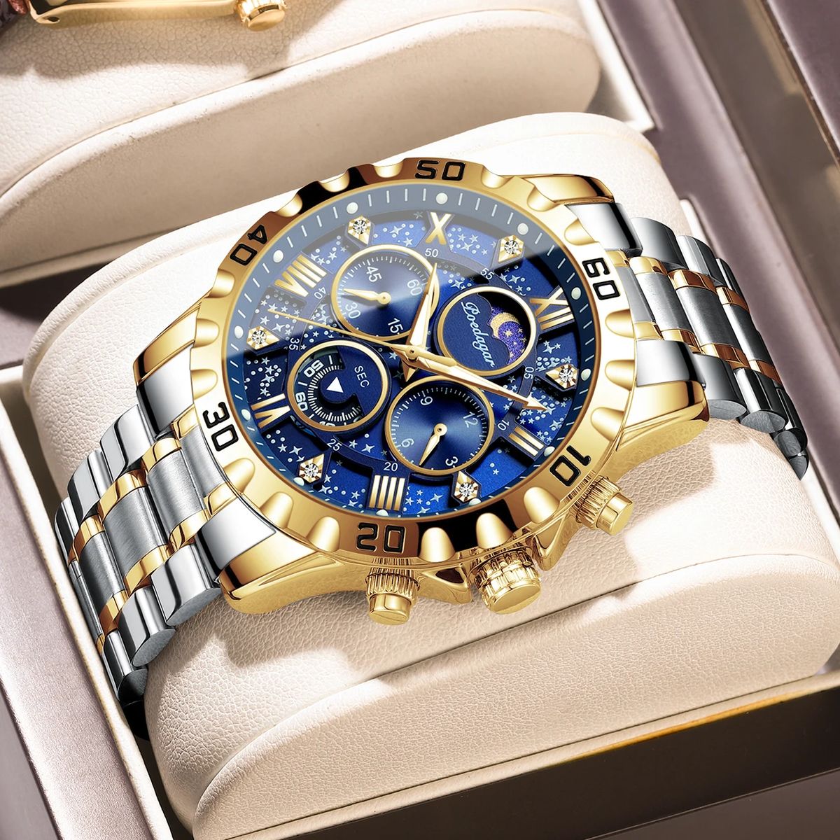 Men's Stainless Steel Chronograph Watch with Luminous Dial Poedagar - Men's Dress Watches 1