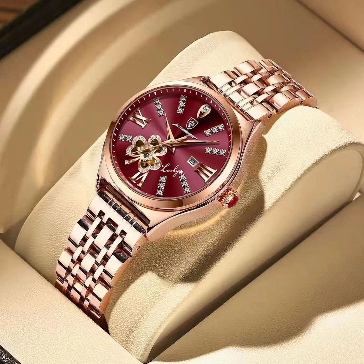 Elegant Women's Quartz Watch with Leather Band and Calendar Poedagar - Women's Dress Watches 1