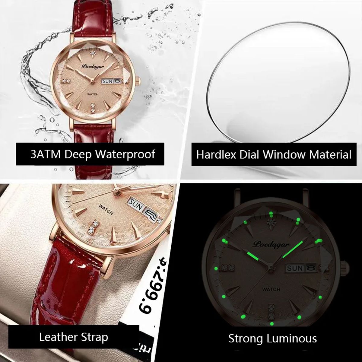 Elegant Ultra-Thin Leather Watch with Luminous Quartz Movement Poedagar - Women's Dress Watches 3