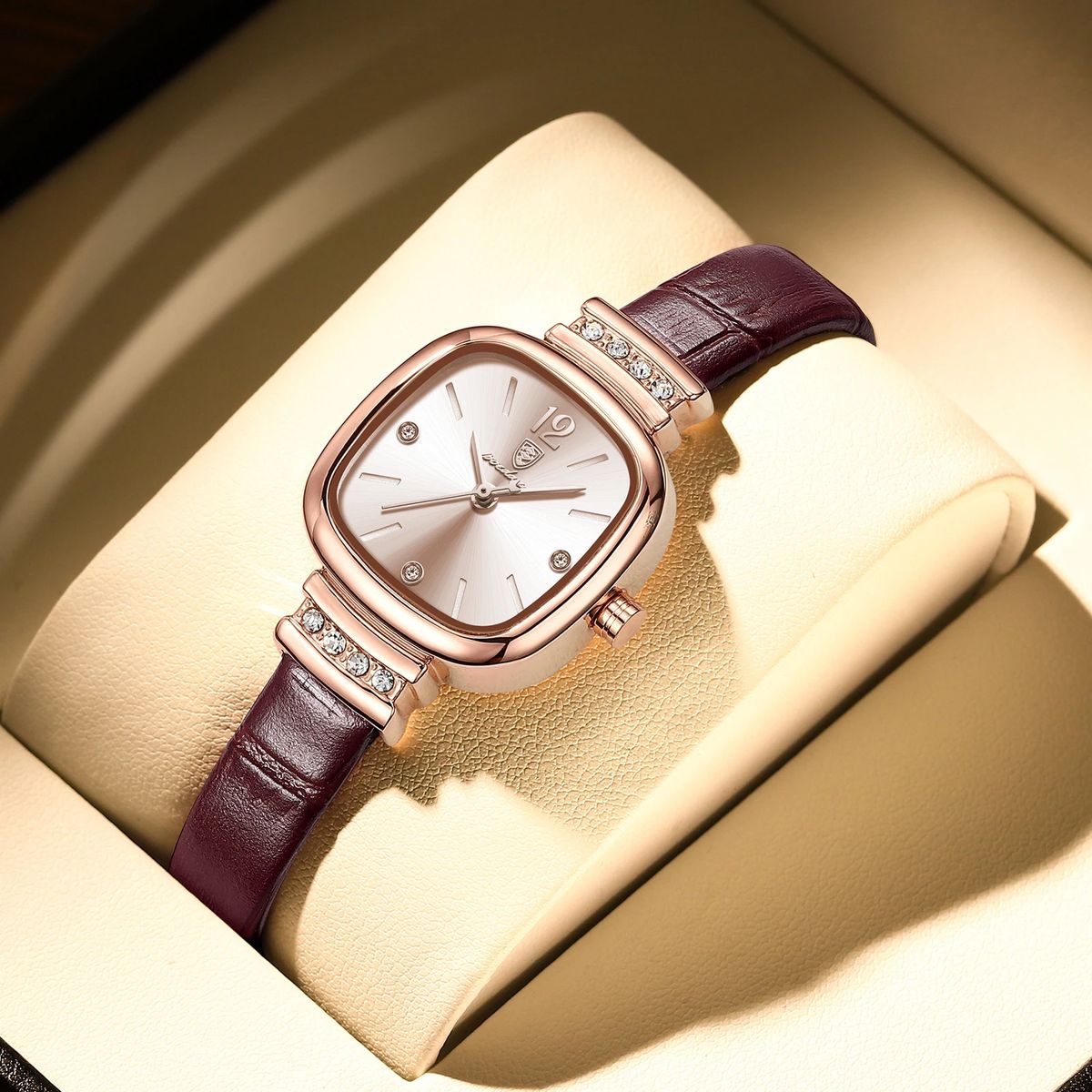 Elegant Square Dial Leather Strap Waterproof Quartz Watch for Women