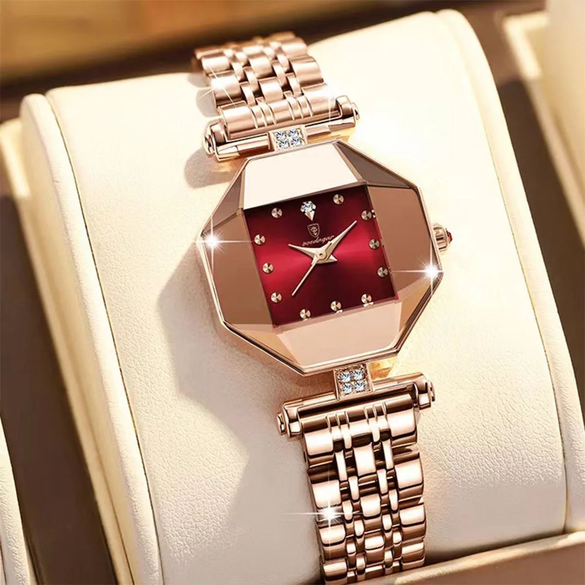 Elegant Diamond Accent Stainless Steel Women's Waterproof Quartz Watch