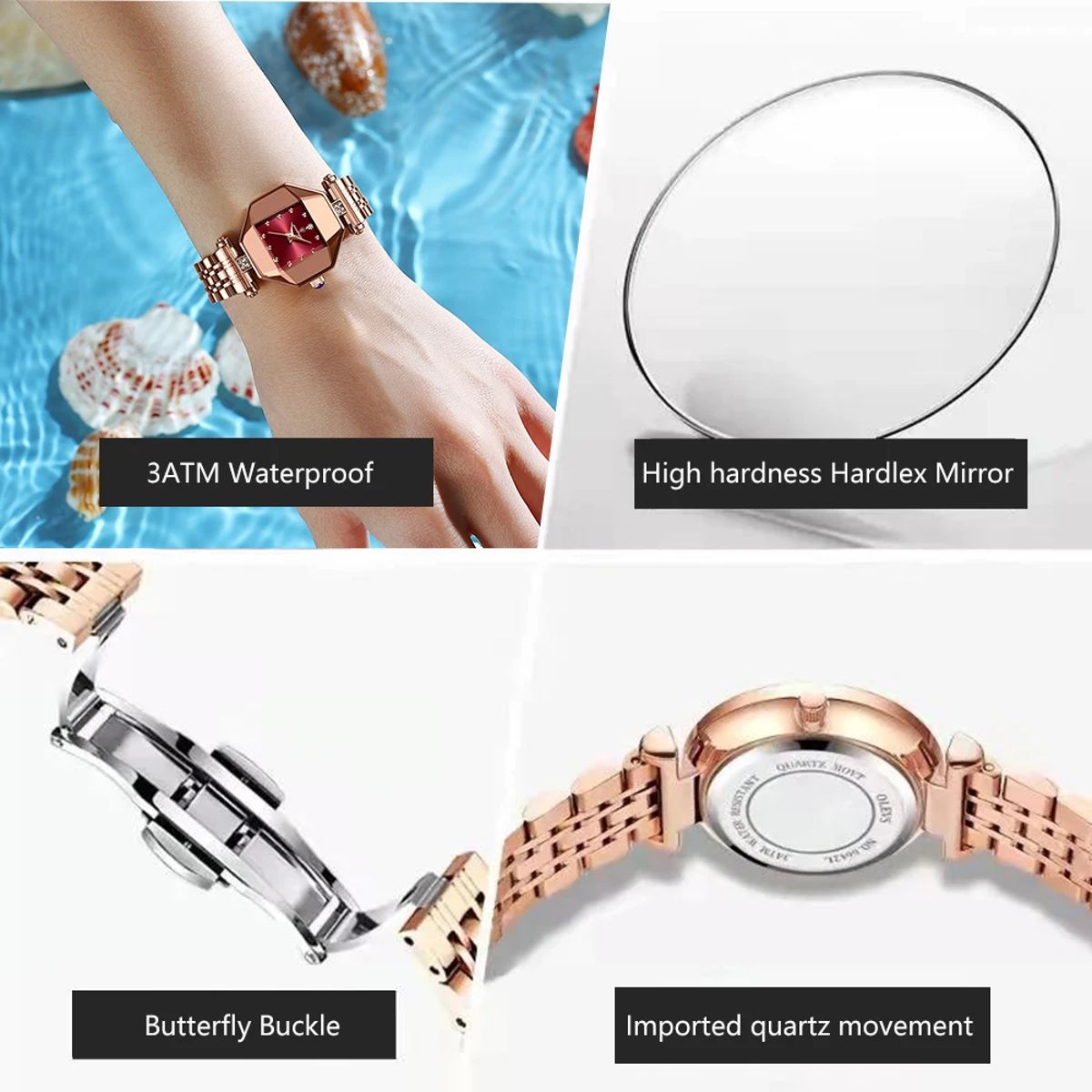 Elegant Diamond Accent Stainless Steel Women's Waterproof Quartz Watch