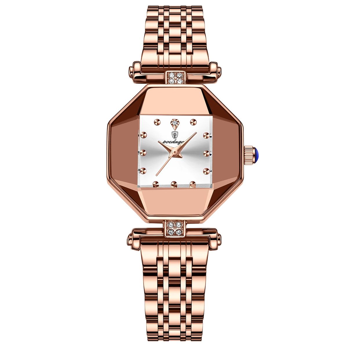 Elegant Diamond Accent Stainless Steel Women's Waterproof Quartz Watch