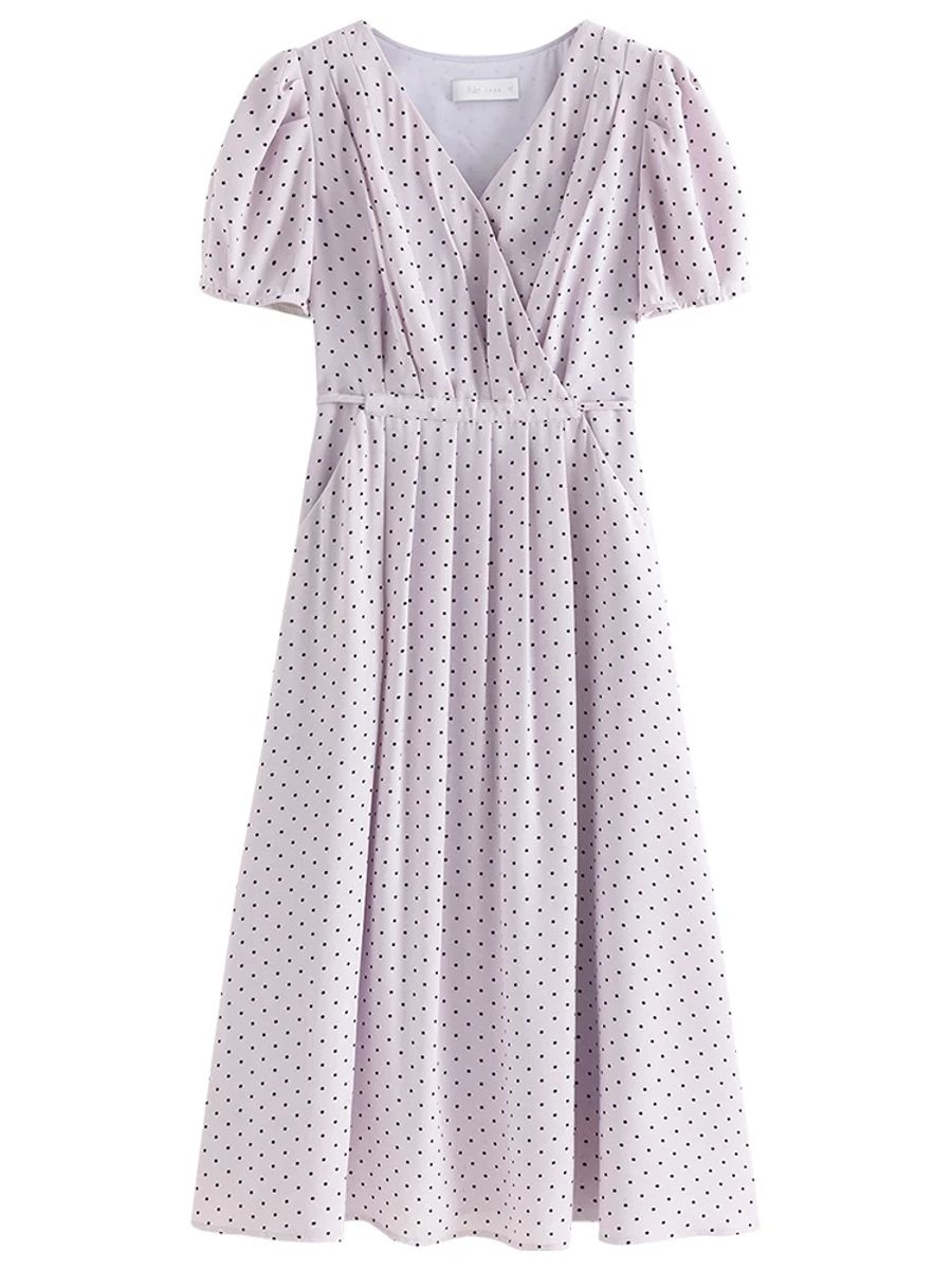 Elegant V-Neck Polka Dot A-Line Dress for Women Summer