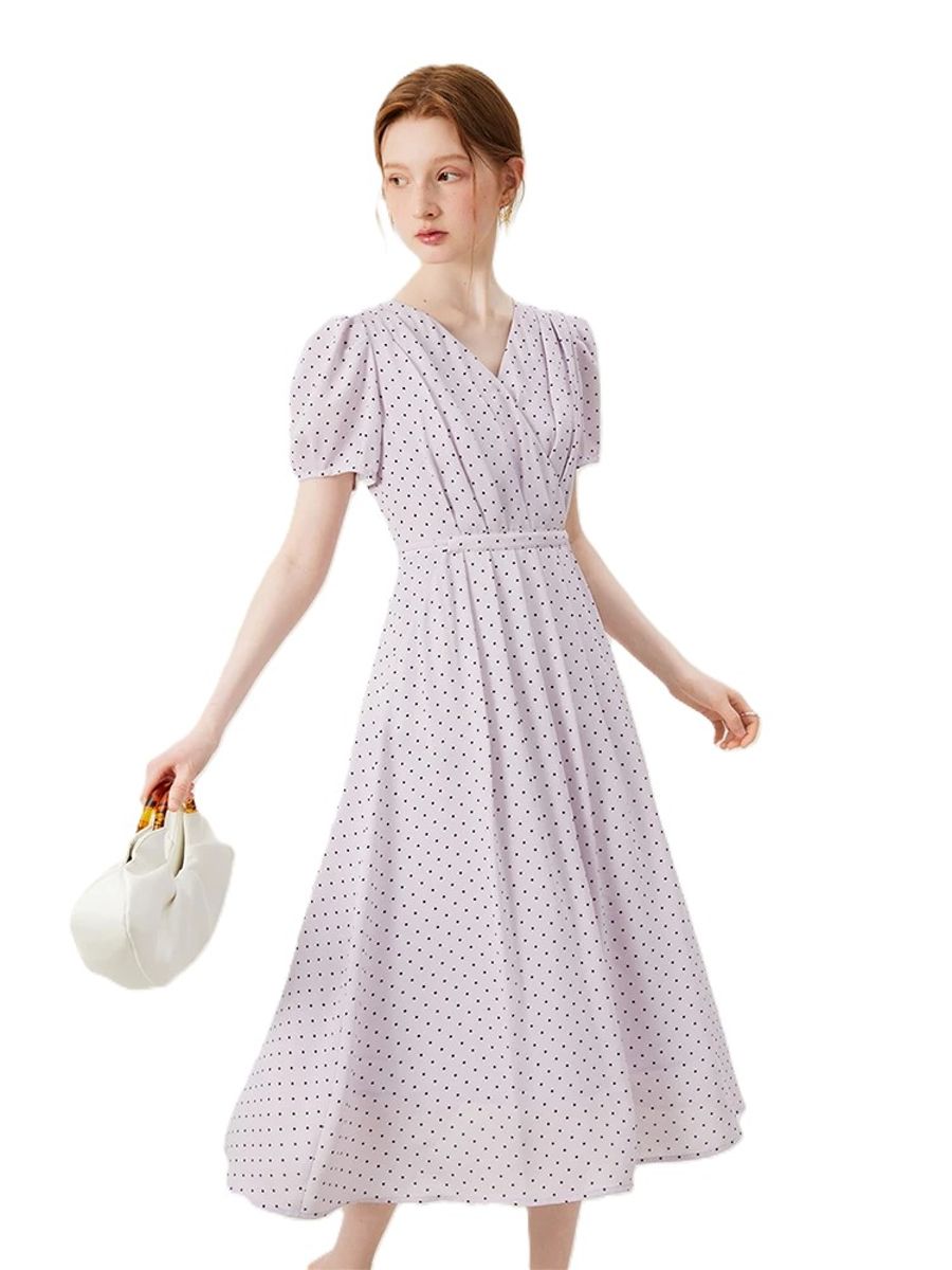 Elegant V-Neck Polka Dot A-Line Dress for Women Summer