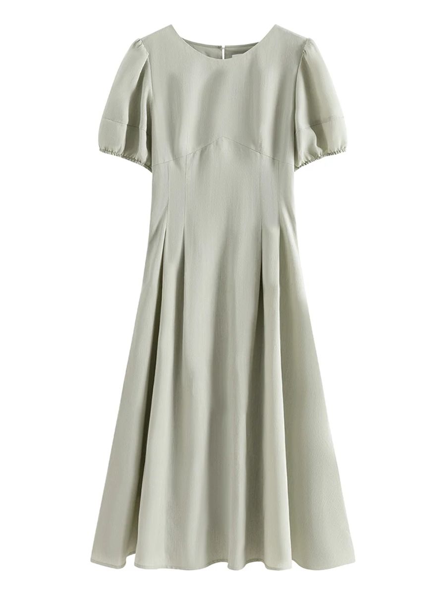 Elegant Round Neck Drawstring Long Dress for Women Summer