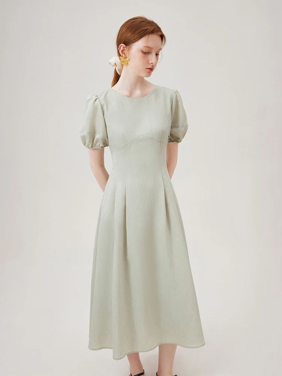 Elegant Round Neck Drawstring Long Dress for Women Summer