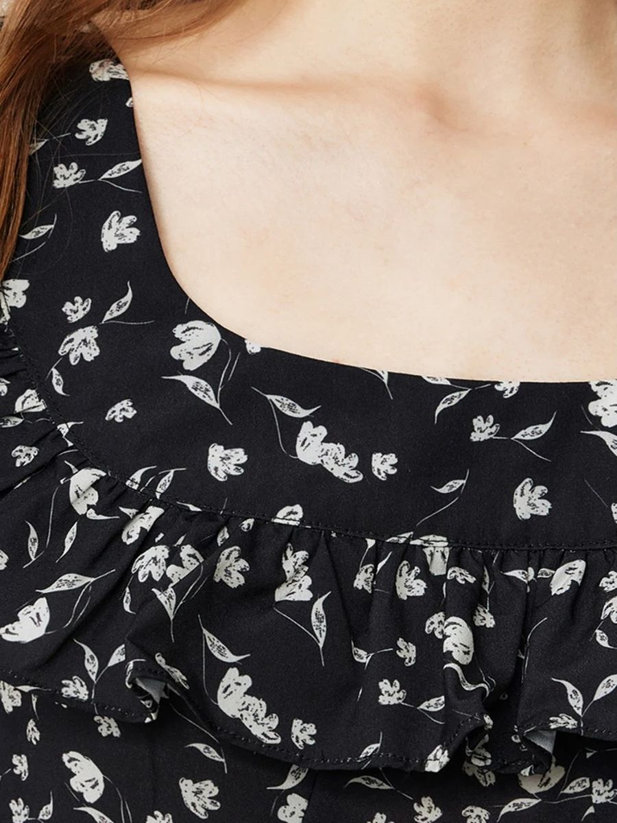 Floral Printed Waistband Dress with Flying Sleeves for Women