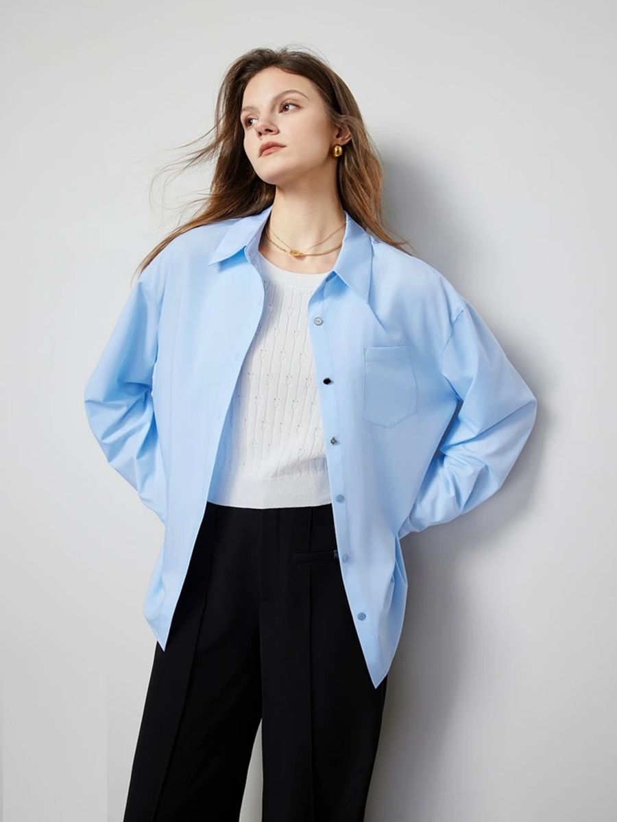 Solid Color Button-Up Blouse for Women Office or Casual