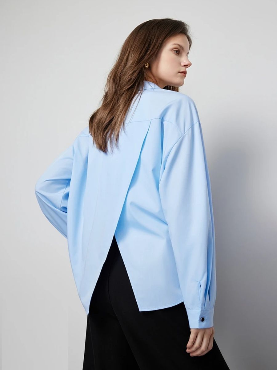 Solid Color Button-Up Blouse for Women Office or Casual