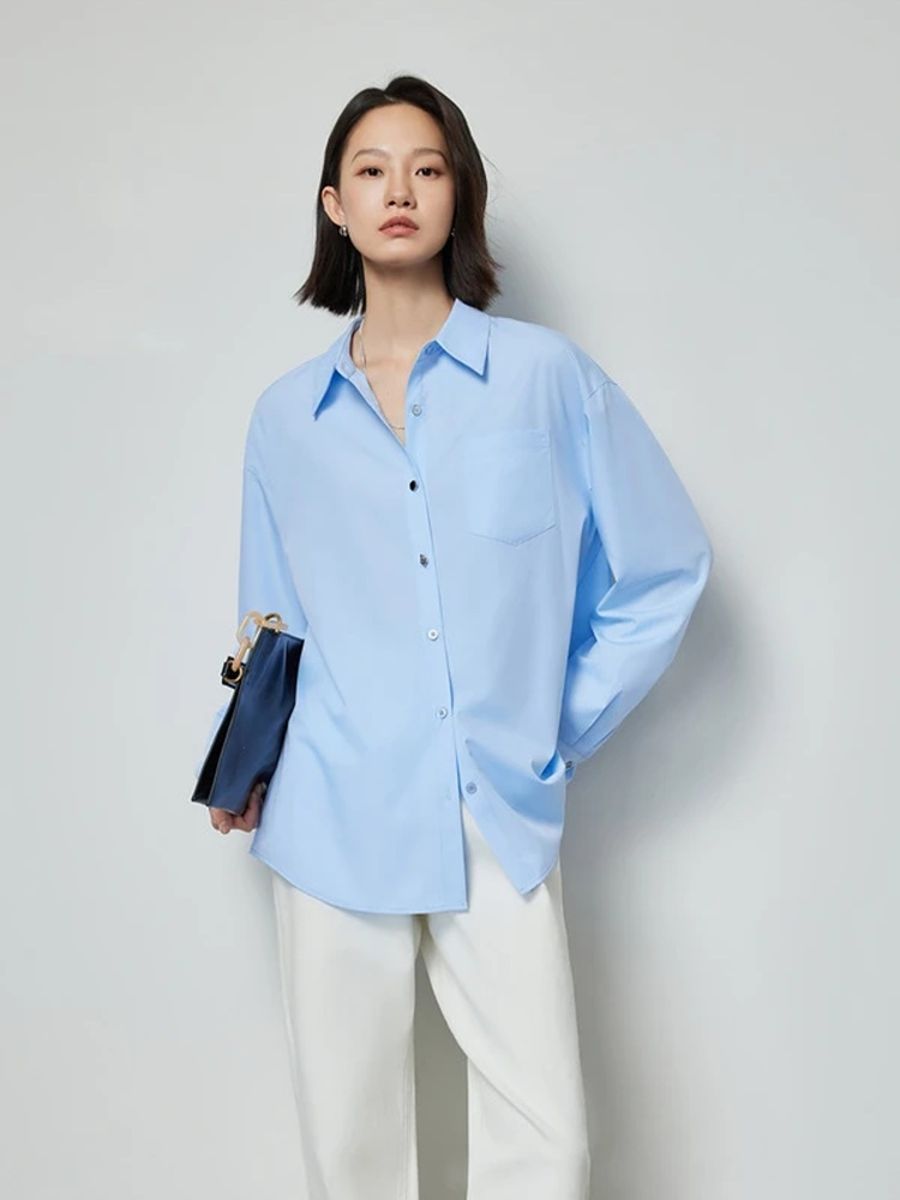 Solid Color Button-Up Blouse for Women Office or Casual